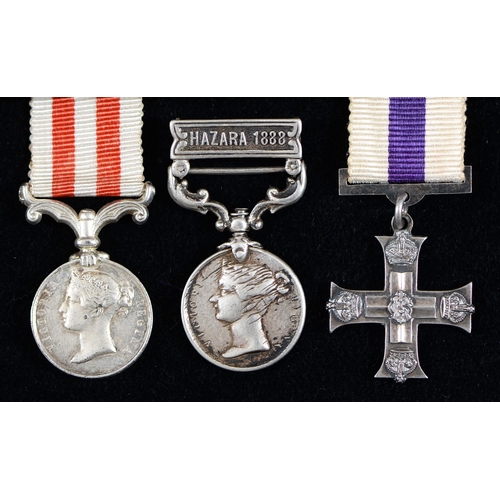 887 - Miniature medals, comprising Military Cross, Indian Mutiny and India General Service Hazara 1888 cla... 