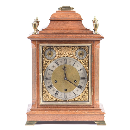 910 - A German brass mounted oak bracket clock, c1910, in 18th c English style, with subsidiary regulation... 