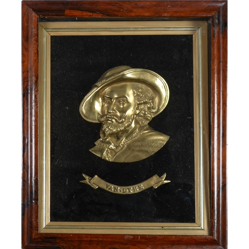 930 - A Victorian cast brass bas relief portrait of the head of Sir Anthony van Dyck, with title label 'Va... 