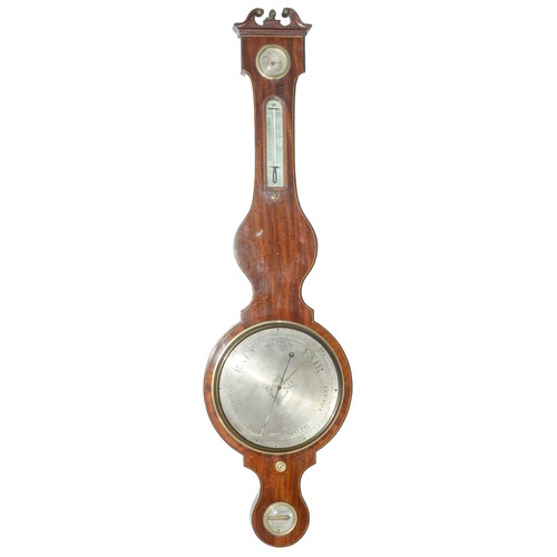 927 - A Victorian mahogany and line inlaid barometer, A Pagani Nottingham Warranted, with silvered registe... 