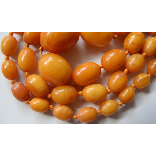 102 - A necklace of amber beads, 67g