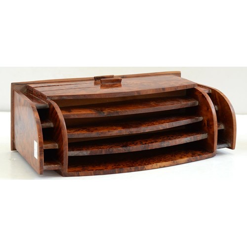 747 - An art deco amboyna stationery rack, second quarter 20th c, fitted with two drawers, 31.5cm l... 