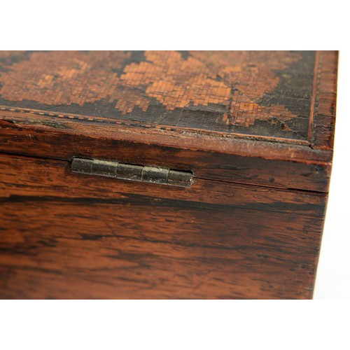 756 - A Victorian Tunbridge ware slope front writing box, decorated with a view of Eridge Castle in traili... 