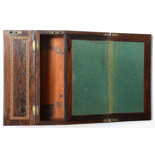 756 - A Victorian Tunbridge ware slope front writing box, decorated with a view of Eridge Castle in traili... 