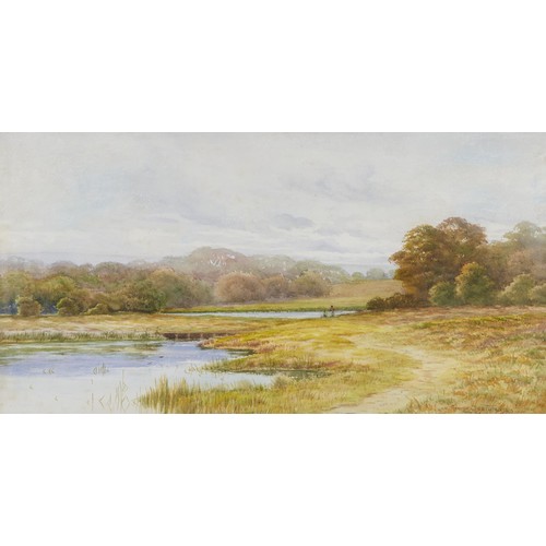 284 - George Oyston (1861-1937) - Meandering River Landscape with Figures, signed, watercolour, 29 x 55cm... 