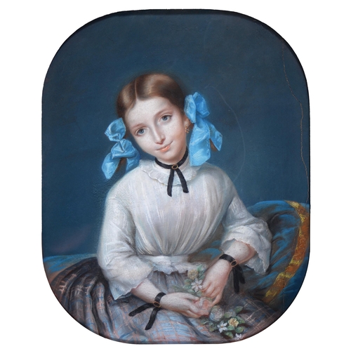 285 - French or possibly Swiss School, mid 19th c - Portrait of a Young Woman, seated half length, in a wh... 