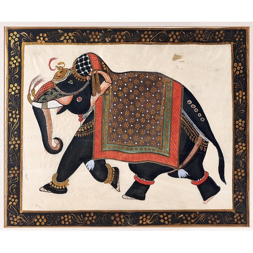 349 - Indian School, 20th c - Ceremonial Elephant, gouache on cloth, 47.5 x 56.5cm