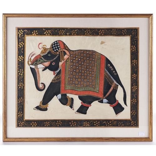 349 - Indian School, 20th c - Ceremonial Elephant, gouache on cloth, 47.5 x 56.5cm