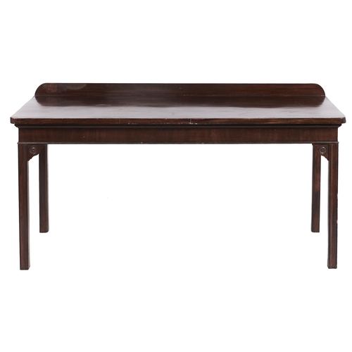 567 - A George III mahogany serving table, on moulded square legs with draught turned brackets, 93cm h; 68... 