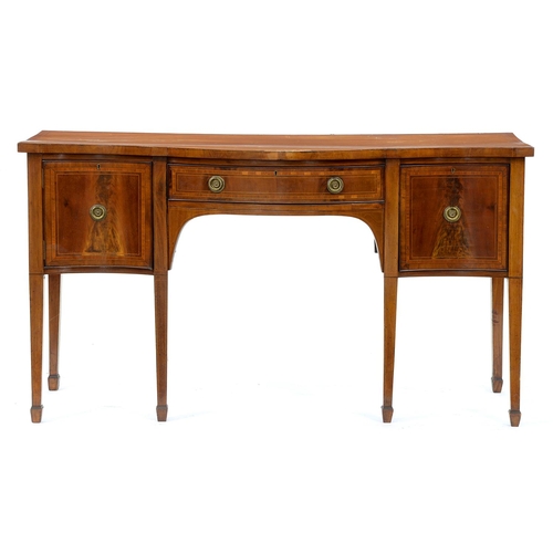 564 - A serpentine mahogany sideboard, early 20th c, crossbanded and line inlaid, 94cm h; 59 x 167cm... 