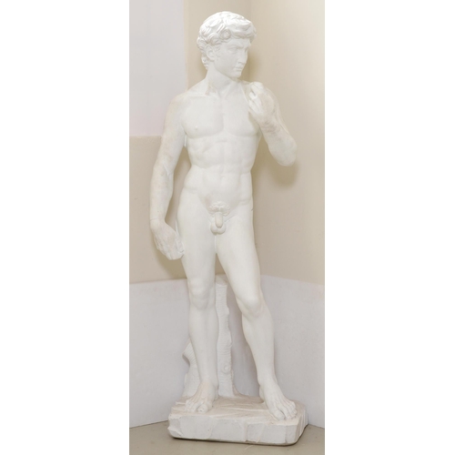 678 - After Michelangelo - David, white-painted reconstituted stone, 172cm h