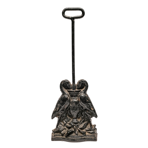 117 - A Victorian cast iron doorstop in the form of two birds drinking at a fountain, black painted, 44cm ... 