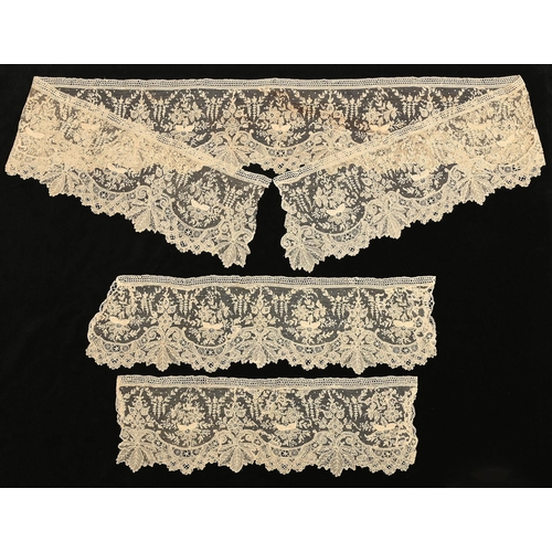 155 - A Brussels point de gaze lace edging, late 19th c, 14 x 150cm and two further pieces of the same cut... 