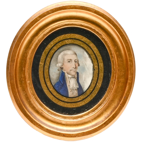 169 - English School, late 18th c - Portrait Miniature of a Gentleman, in white cravat and blue coat with ... 