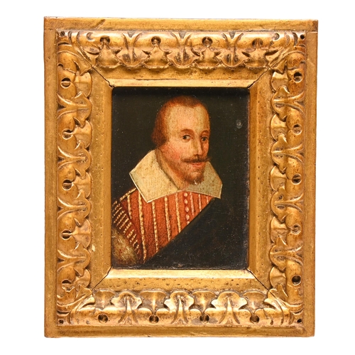 171 - English School - Portrait Miniature of a Man in 17th c dress, oil on panel, 73 x 55mm, giltwood fram... 