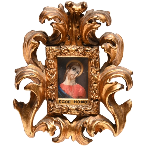 174 - Italian School (19th c) - Ecce Homo, ivory, 62 x 46mm, Florentine giltwood framePlease note Mellors ... 