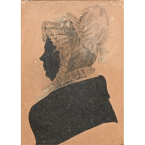 176 - English Profilist, 19th c - Silhouette of a lady, in  Quaker dress, ink and wash on card, 87 x 63, p... 