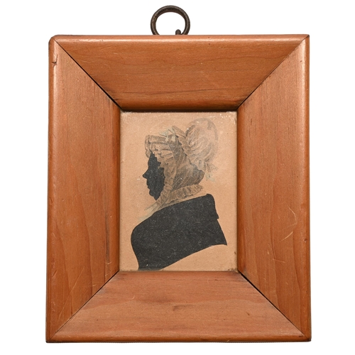 176 - English Profilist, 19th c - Silhouette of a lady, in  Quaker dress, ink and wash on card, 87 x 63, p... 