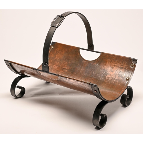 186 - A sheet copper and cast iron log basket, 52cm l