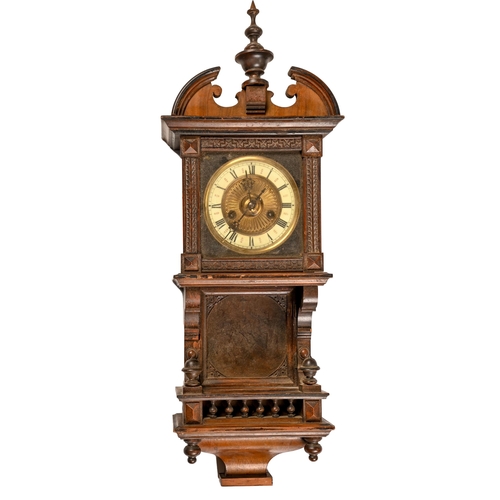 190 - A German architectural stained walnut wall clock, c1900, 69cm h