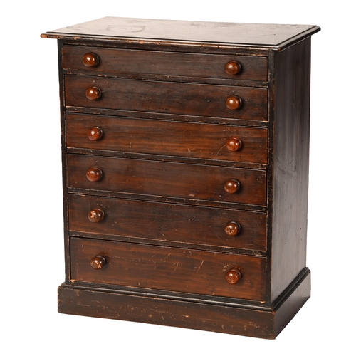 193 - An Edwardian mahogany-stained deal collector's cabinet, of six graduated drawers with knobs, 46cm h;... 