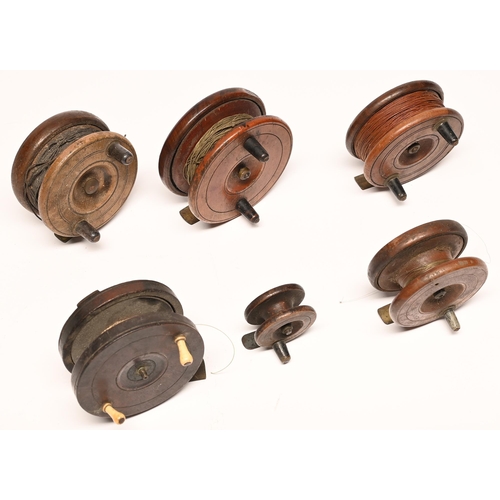 194 - Angling. Four Nottingham reels, various sizes and a miniature example (5)