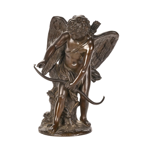 204 - A French bronze sculpture of Putto, late 19th c, even rich brown patina, 32cm h