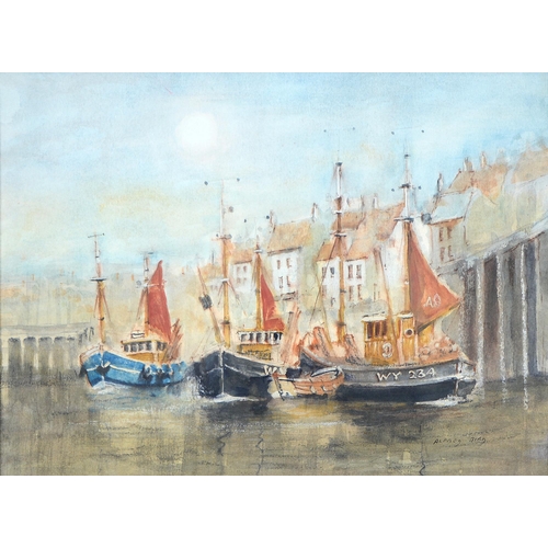 304 - Alfred Bird, 20th c - Whitby Harbour, signed, watercolour, 28 x 38.5cm