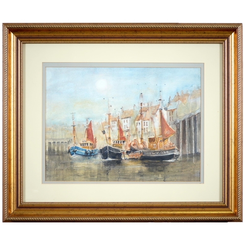 304 - Alfred Bird, 20th c - Whitby Harbour, signed, watercolour, 28 x 38.5cm