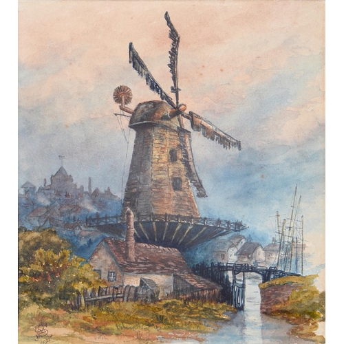 312 - English School, 1892 - The Old Windmill at Rye, signed with a monogram and dated, watercolour, 24.5 ... 