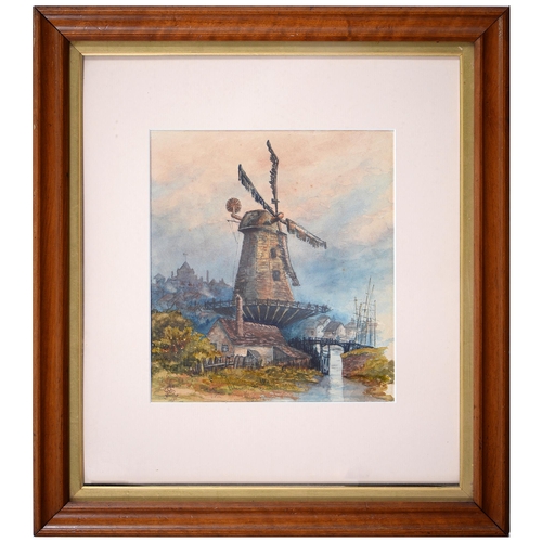 312 - English School, 1892 - The Old Windmill at Rye, signed with a monogram and dated, watercolour, 24.5 ... 