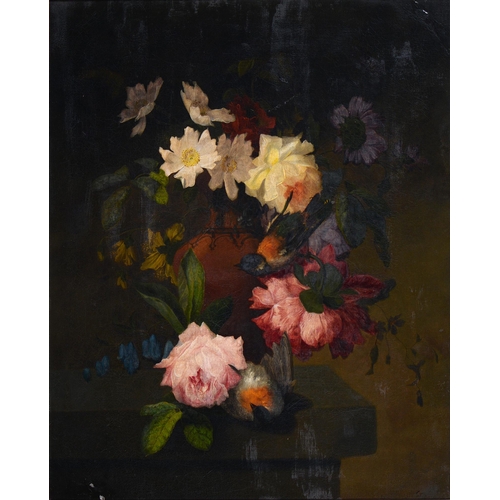 320 - Northern European School, 19th c - Still Life with Flowers and Birds, oil on canvas, 69 x 56cm... 