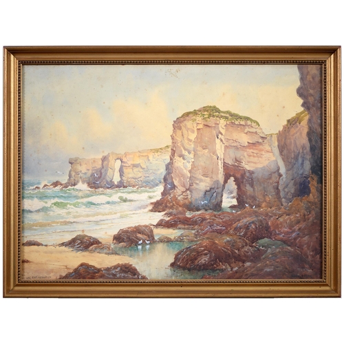 325 - Douglas Houzen Pinder (1886-1949) - Shag Rock Perranporth, signed and inscribed, watercolour, 53 x 7... 