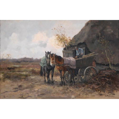 335 - William George Frederick Jansen (1871-1949) - Unloading the Cart, signed, oil on canvas, 59 x 88.5cm... 