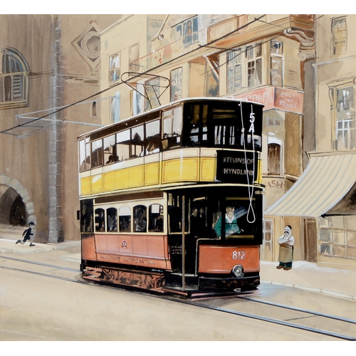 339 - British School, 20th c - Glasgow Tram, watercolour, 38 x 42cm