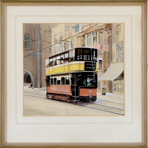 339 - British School, 20th c - Glasgow Tram, watercolour, 38 x 42cm