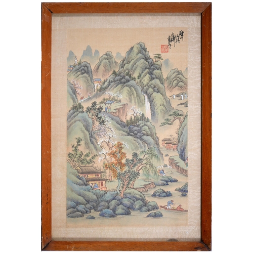 343 - Chinese School, early 20th c - Mountainous River Landscapes, ink and wash on silk, 28.5 x 34cm, a si... 