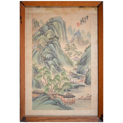 343 - Chinese School, early 20th c - Mountainous River Landscapes, ink and wash on silk, 28.5 x 34cm, a si... 