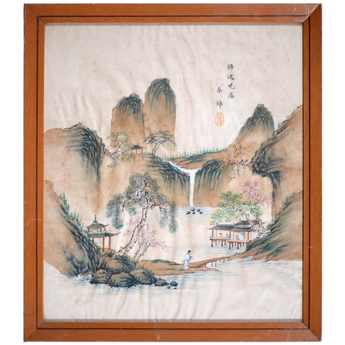 343 - Chinese School, early 20th c - Mountainous River Landscapes, ink and wash on silk, 28.5 x 34cm, a si... 