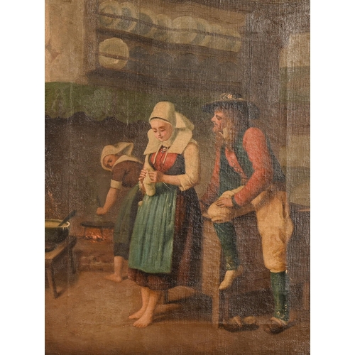 377 - Northern European School, 19th c - A Cavalier Paying a Compliment to a Girl in a Kitchen, oil on can... 