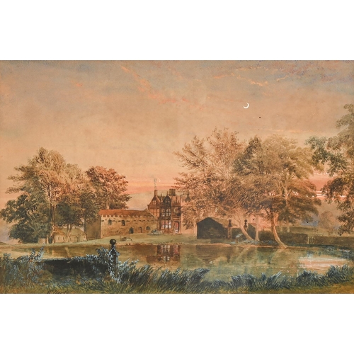 385 - W Hardy (19th c) - A Jacobean House at Sunset, signed, watercolour, 32 x 48cm