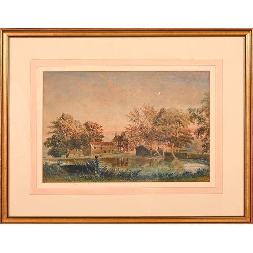 385 - W Hardy (19th c) - A Jacobean House at Sunset, signed, watercolour, 32 x 48cm