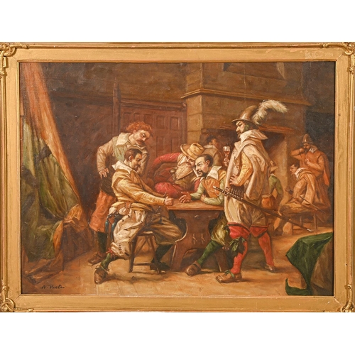 386 - Follower of Frank Moss Bennett - Soldiers in a Tavern, signed A Paster, oil on canvas laid on board,... 