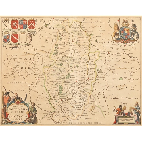 402 - Joan Blaeu - Nottinghamshire, double page engraved map, 1645, hand coloured, 48.5 x 59cm, By and Aft... 