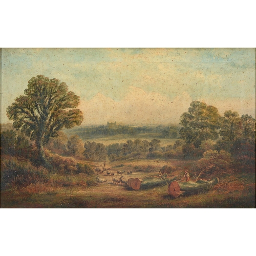 477 - C Waplington (Fl. late 19th c) - A Distant View of Wollaton Hall Nottingham with a Woodcutter and Sh... 