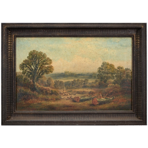 477 - C Waplington (Fl. late 19th c) - A Distant View of Wollaton Hall Nottingham with a Woodcutter and Sh... 