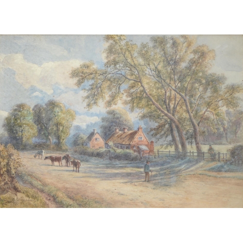 478 - Enoch Crosland (1860-1938) - Cattle on a Country Lane; Driving Sheep, a pair, both signed, watercolo... 