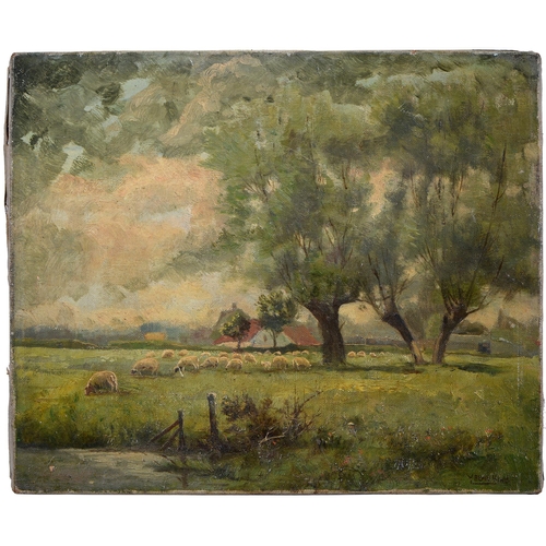 479 - Henry John Yeend King (1855-1924) - Sheep in a Meadow, signed, oil on canvas, 25.5 x 30.5cm, unframe... 