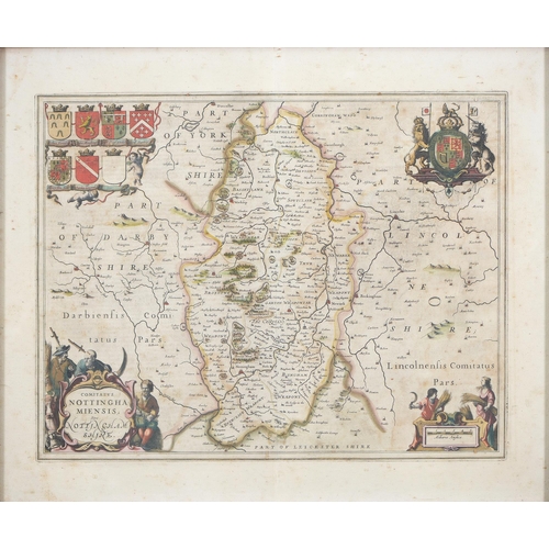 482 - Joan Blaeu - Nottinghamshire, double page engraved map, 1646, hand coloured, 47 x 56.5cm... 