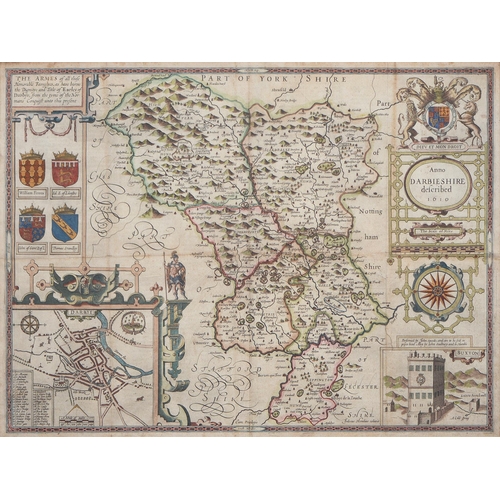 486 - John Speede - Derbyshire, double page engraved map, 1614, hand coloured, 39.5 x 52cm... 